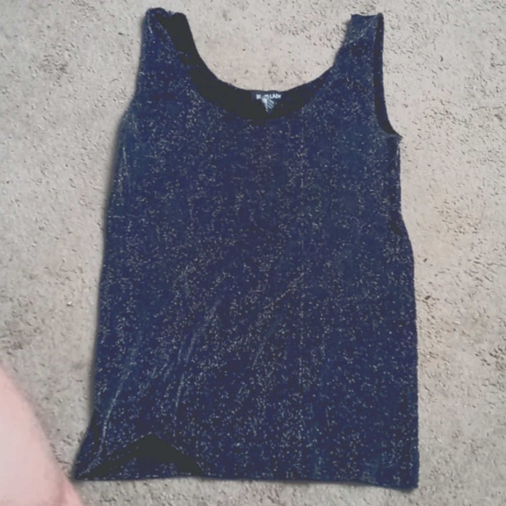 Plus size tank top bark blue with silver gillter